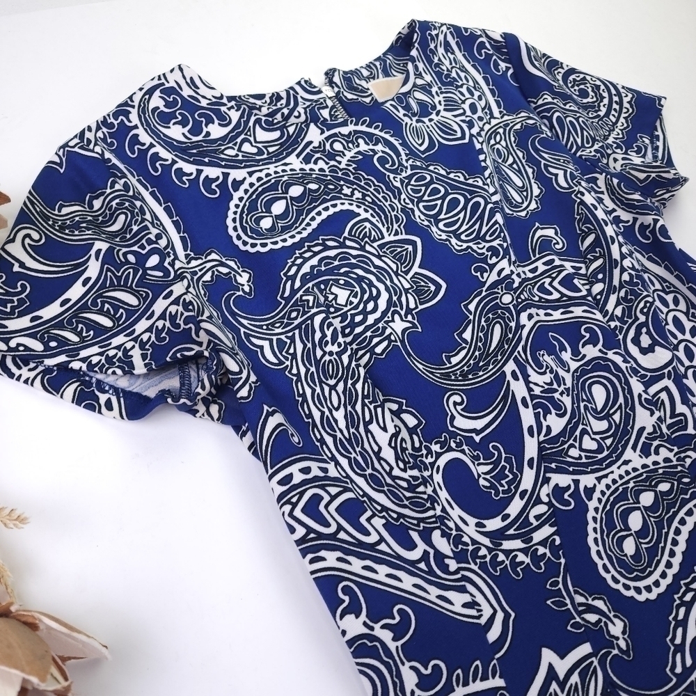 Michael Kors Blue White Paisley Print Dress Sz 4 - Picture 5 of 12